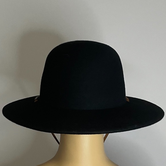 NWT black felt wide brim boho glam Brixton hat with brown suede drawstring tie. main image 6